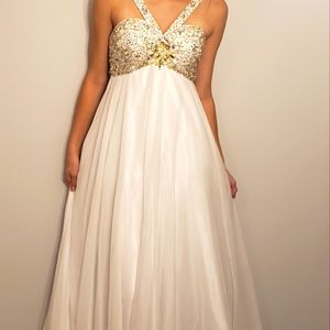 A Tiffany Design white prom dress
